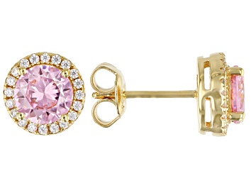 Picture of Pink And White Cubic Zirconia 18k Yellow Gold Over Sterling Silver Earrings 2.80ctw