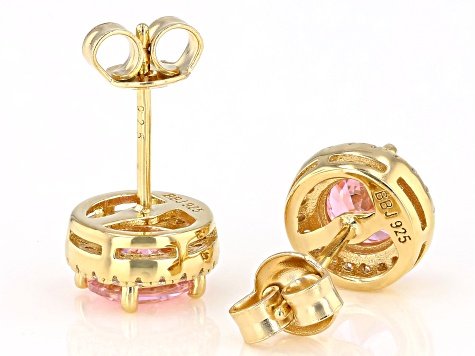 Pink And White Cubic Zirconia 18k Yellow Gold Over Sterling Silver Earrings 2.80ctw