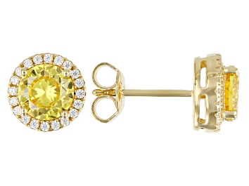 Picture of Yellow And White Cubic Zirconia 18k Yellow Gold Over Sterling Silver Earrings 2.80ctw