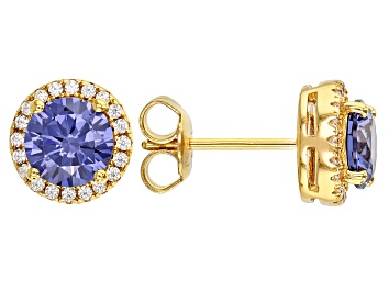 Picture of Blue And White Cubic Zirconia 18k Yellow Gold Over Sterling Silver Earrings 2.80ctw