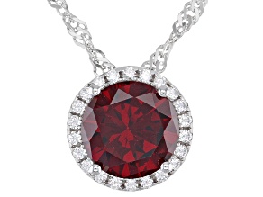 Red And White Cubic Zirconia Rhodium Over Sterling Silver Pendant With Chain 3.72ctw