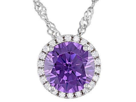 Purple And White Cubic Zirconia Rhodium Over Sterling Silver Pendant With Chain 3.81ctw