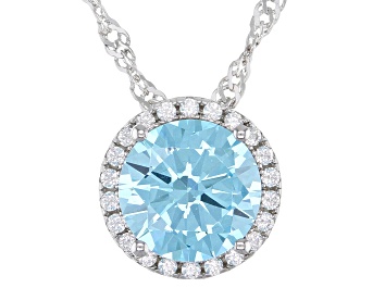 Picture of Light Blue And White Cubic Zirconia Rhodium Over Sterling Silver Pendant With Chain 3.41ctw