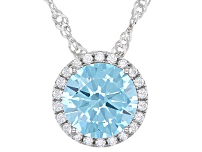 Light Blue And White Cubic Zirconia Rhodium Over Sterling Silver Pendant With Chain 3.41ctw