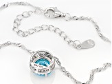 Light Blue And White Cubic Zirconia Rhodium Over Sterling Silver Pendant With Chain 3.41ctw