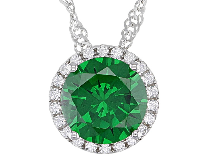 Green And White Cubic Zirconia Rhodium Over Sterling Silver Pendant With Chain 3.31ctw