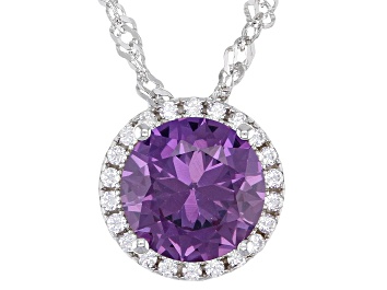 Picture of Lab Color Change Sapphire And White Cubic Zirconia Rhodium Over Silver Pendant With Chain 2.54ctw