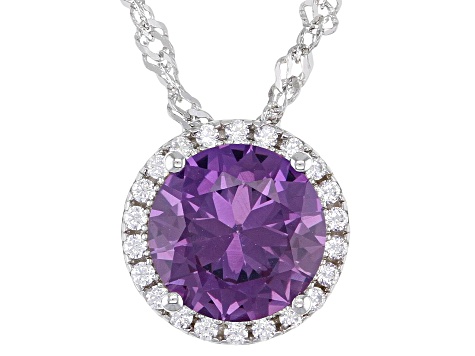 Lab Color Change Sapphire And White Cubic Zirconia Rhodium Over Silver Pendant With Chain 2.54ctw