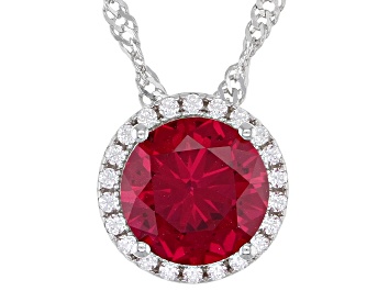 Picture of Lab Created Ruby And White Cubic Zirconia Rhodium Over Sterling Silver Pendant With Chain 2.41ctw