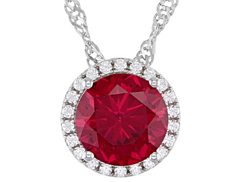 Lab Created Ruby And White Cubic Zirconia Rhodium Over Sterling Silver Pendant With Chain 2.41ctw