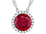 Lab Created Ruby And White Cubic Zirconia Rhodium Over Sterling Silver Pendant With Chain 2.41ctw