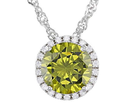 Green And White Cubic Zirconia Rhodium Over Sterling Silver Pendant With Chain 3.54ctw