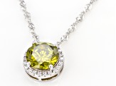 Green And White Cubic Zirconia Rhodium Over Sterling Silver Pendant With Chain 3.54ctw