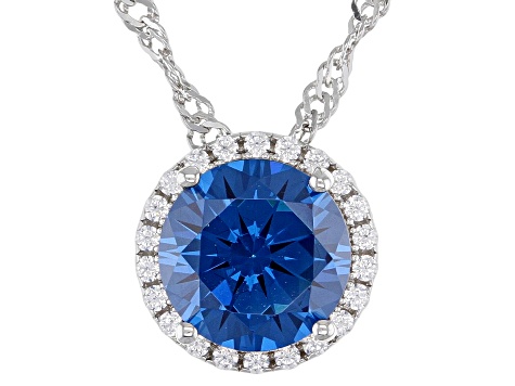 Blue And White Cubic Zirconia Rhodium Over Sterling Silver Pendant With Chain 3.51ctw