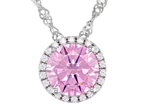 Pink And White Cubic Zirconia Rhodium Over Sterling Silver Pendant With Chain 3.72ctw