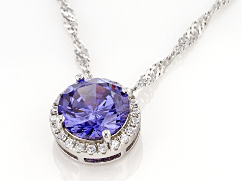 Blue And White Cubic Zirconia Rhodium Over Sterling Silver Pendant With Chain 3.56ctw