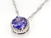 Blue And White Cubic Zirconia Rhodium Over Sterling Silver Pendant With Chain 3.56ctw