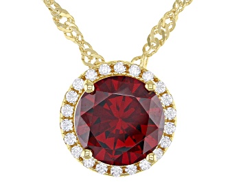 Picture of Red And White Cubic Zirconia 18k Yellow Gold over Sterling Silver Pendant With Chain 3.72ctw