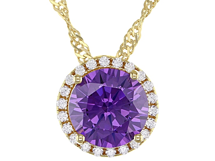Purple And White Cubic Zirconia 18k Yellow Gold Over Sterling Silver Pendant With Chain 3.81ctw