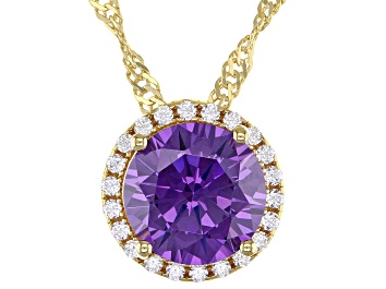 Picture of Purple And White Cubic Zirconia 18k Yellow Gold Over Sterling Silver Pendant With Chain 3.81ctw