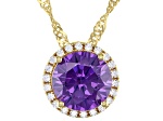 Purple And White Cubic Zirconia 18k Yellow Gold Over Sterling Silver Pendant With Chain 3.81ctw