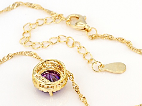 Purple And White Cubic Zirconia 18k Yellow Gold Over Sterling Silver Pendant With Chain 3.81ctw