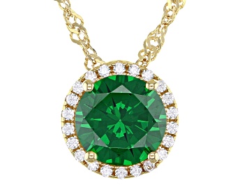 Picture of Green And White Cubic Zirconia 18k Yellow Gold Over Sterling Silver Pendant With Chain 3.31ctw