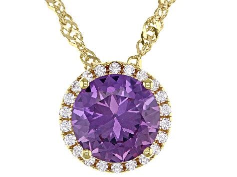 Lab Color Change Sapphire & White Cubic Zirconia 18k Yellow Gold Over Silver Pendant With Chain
