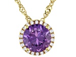 Lab Color Change Sapphire & White Cubic Zirconia 18k Yellow Gold Over Silver Pendant With Chain