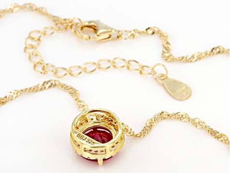 Lab Created Ruby and White Cubic Zirconia 18k Yellow Gold Over Silver Pendant With Chain 2.41ctw