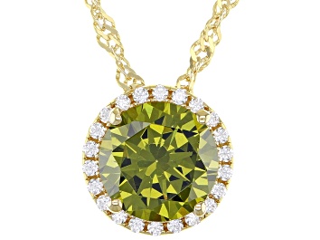 Picture of Green And White Cubic Zirconia 18k Yellow Gold Over Sterling Silver Pendant With Chain 3.54ctw