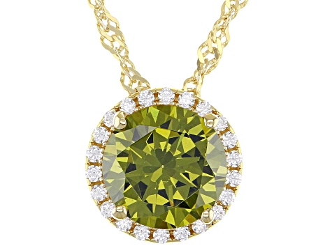 Green And White Cubic Zirconia 18k Yellow Gold Over Sterling Silver Pendant With Chain 3.54ctw