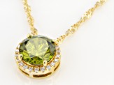Green And White Cubic Zirconia 18k Yellow Gold Over Sterling Silver Pendant With Chain 3.54ctw