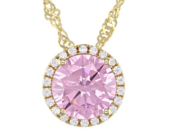 Picture of Pink And White Cubic Zirconia 18k Yellow Gold Over Sterling Silver Pendant With Chain 3.72ctw