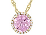 Pink And White Cubic Zirconia 18k Yellow Gold Over Sterling Silver Pendant With Chain 3.72ctw