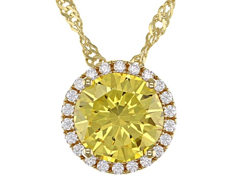 Yellow And White Cubic Zirconia 18k Yellow Gold Over Sterling Silver Pendant With Chain 3.72ctw