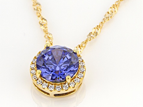 Blue And White Cubic Zirconia 18k Yellow Gold Over Sterling Silver 3.56ctw