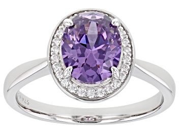 Picture of Purple And White Cubic Zirconia Rhodium Over Sterling Silver Ring 3.22ctw