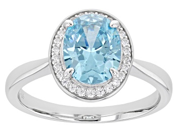 Picture of Light Blue And White Diamond Simulants Rhodium Over Sterling Silver Ring 3.00ctw