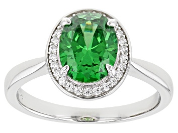 Picture of Green And White Cubic Zirconia Rhodium Over Sterling Silver Ring 3.07ctw