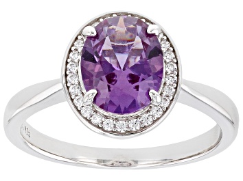Picture of Lab Created Color Change Sapphire And White Cubic Zirconia Rhodium Over Sterling Silver Ring 2.30ctw