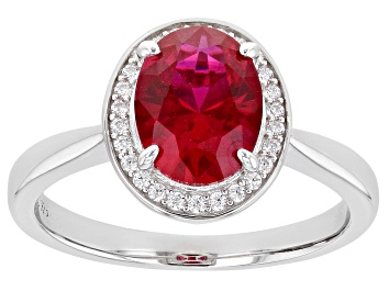Picture of Lab Created Ruby and White Cubic Zirconia Rhodium Over Sterling Silver Ring 2.33ctw