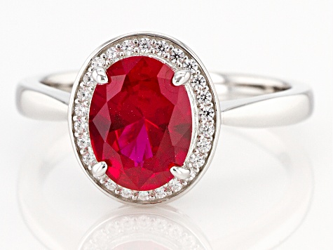 Lab Created Ruby and White Cubic Zirconia Rhodium Over Sterling Silver Ring 2.33ctw