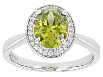 Picture of Green And White Cubic Zirconia Rhodium Over Sterling Silver Ring 3.25ctw