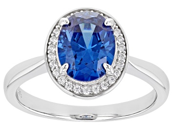 Picture of Blue And White Cubic Zirconia Rhodium Over Sterling Silver Ring 3.30ctw