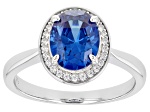 Blue And White Cubic Zirconia Rhodium Over Sterling Silver Ring 3.30ctw