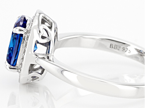 Blue And White Cubic Zirconia Rhodium Over Sterling Silver Ring 3.30ctw