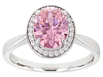 Picture of Pink And White Cubic Zirconia Rhodium Over Sterling Silver Ring 3.28ctw