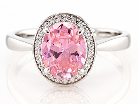 Pink And White Cubic Zirconia Rhodium Over Sterling Silver Ring 3.28ctw