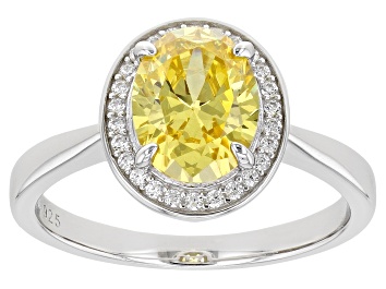 Picture of Yellow And White Diamond Simulants Rhodium Over Sterling Silver Ring 3.27ctw